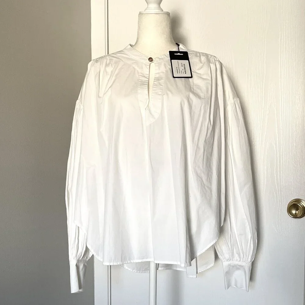 NWT Bassike Oversized White 100% Cotton Blouse with Stone Buttons Size M… - Picture 1 of 8